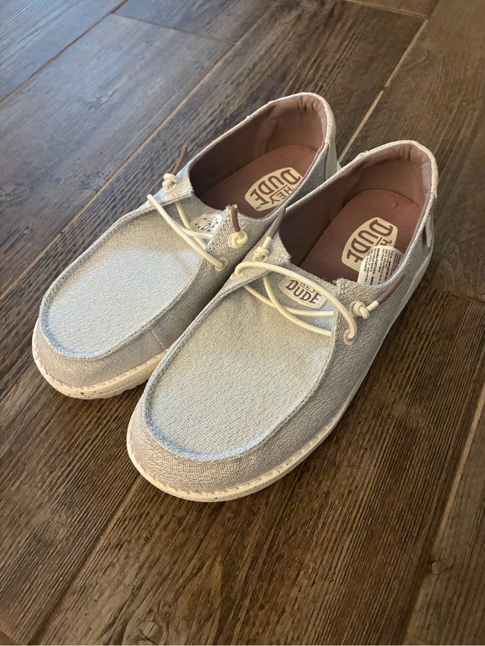 Hey Dude Kids Slip-On Loafers in Light Gray with Cream Laces